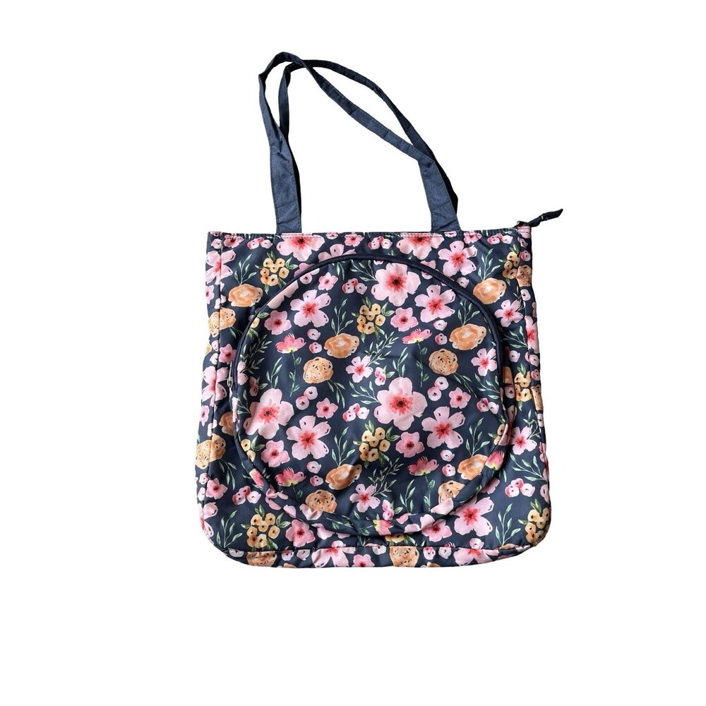 Floral Insulated Picnic Tote Bag Navy Pink Cooler Lunch Beach Market Zip Pockets